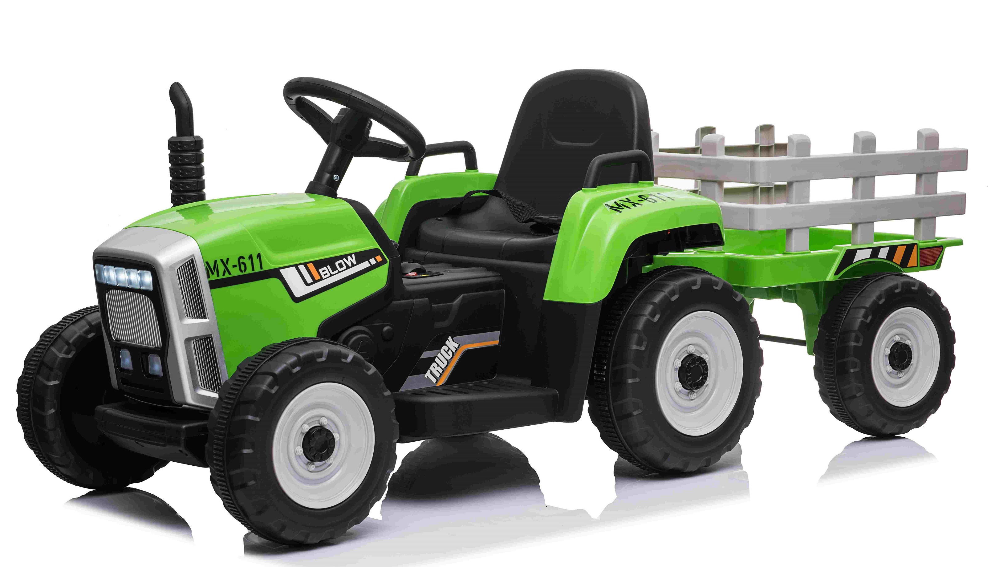 Tractor groen + trailer, leder look stoel,  12V7ah , BlueTooth, 2.4ghz  (XMX-611gr)