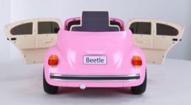 VW Beetle roze, 12V , leder, 2.4ghz afstandsbediening (JE1818)