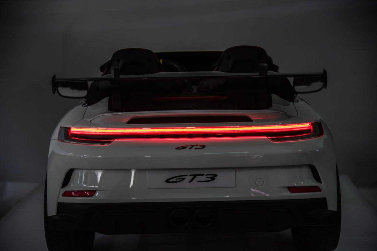 24V Porsche 911///GT3 , grote 2-zitter, wit , Touchscreen Mp4 tv, 4WD, leder, eva (P911wt)
