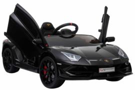 Lamborghini Aventador SVJ, 12V,  zwart metallic ,2.4ghz, FM, lambo  deuren, lederen stoel (HL-328zw)