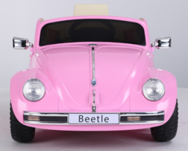 VW Beetle roze, 12V , leder, 2.4ghz afstandsbediening (JE1818)