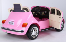 VW Beetle roze, 12V , leder, 2.4ghz afstandsbediening (JE1818)