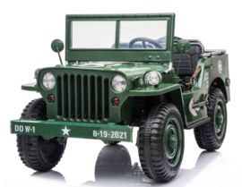 24V Jeep Army, Willy's jeep, 4wd, eva, leder, BlueTooth, 2.4ghz softstart, 3 zitplaatsen. (JH-101A/24V)