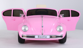 VW Beetle roze, 12V , leder, 2.4ghz afstandsbediening (JE1818)