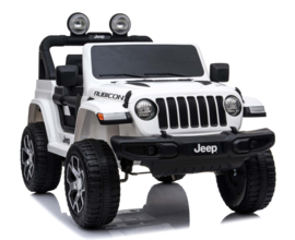 JEEP Wrangler Rubicon, wit, MP4 scherm,FM, BT, 12V, leder, 2.4ghz softstart RC (JWR555wt)