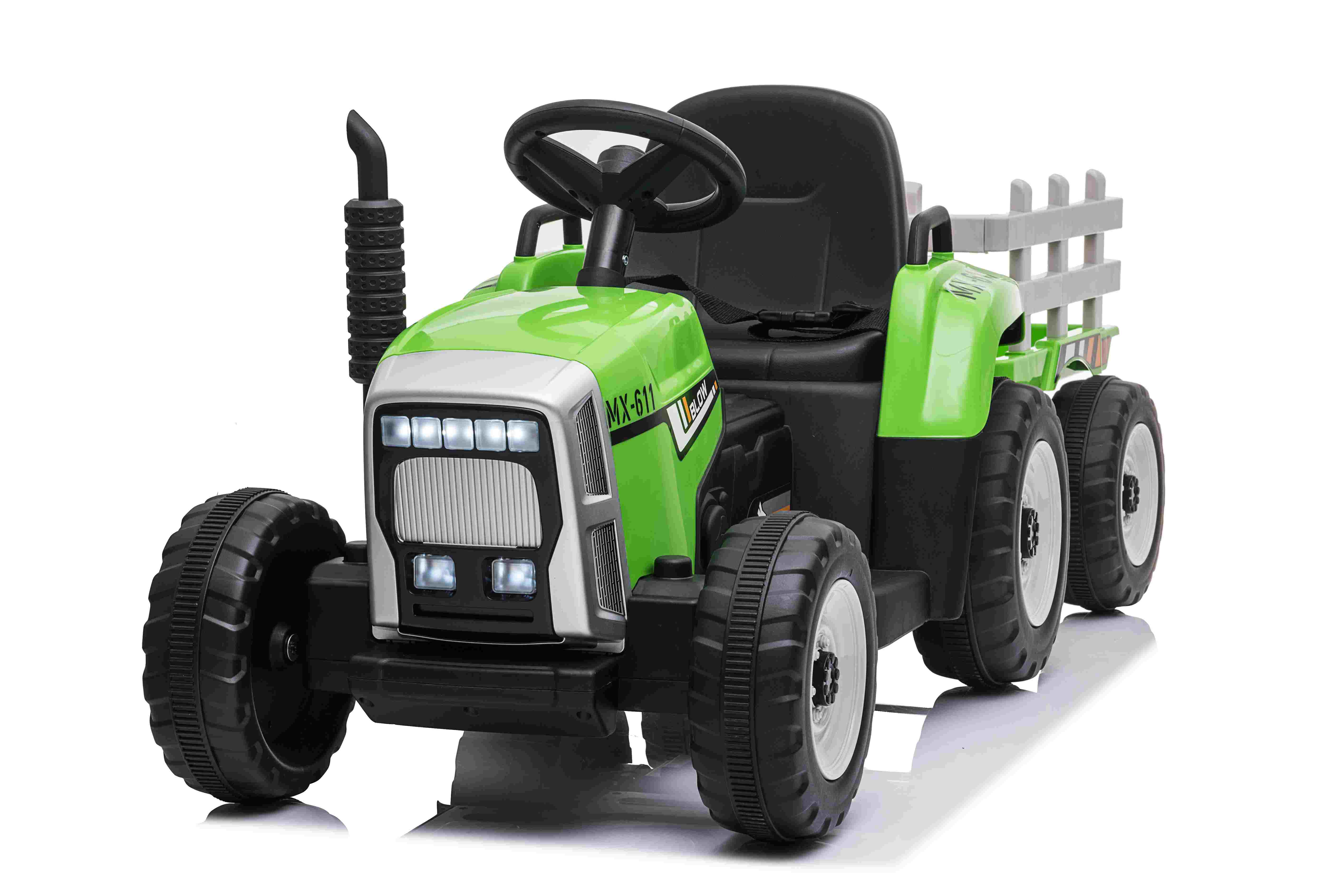 Tractor groen + trailer, leder look stoel,  12V7ah , BlueTooth, 2.4ghz  (XMX-611gr)