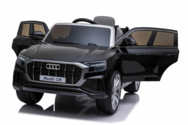 Audi Q8 Quattro S-line 12V, metallic zwart, leder, 2.4ghz RC, EVA (JJ2066zw)