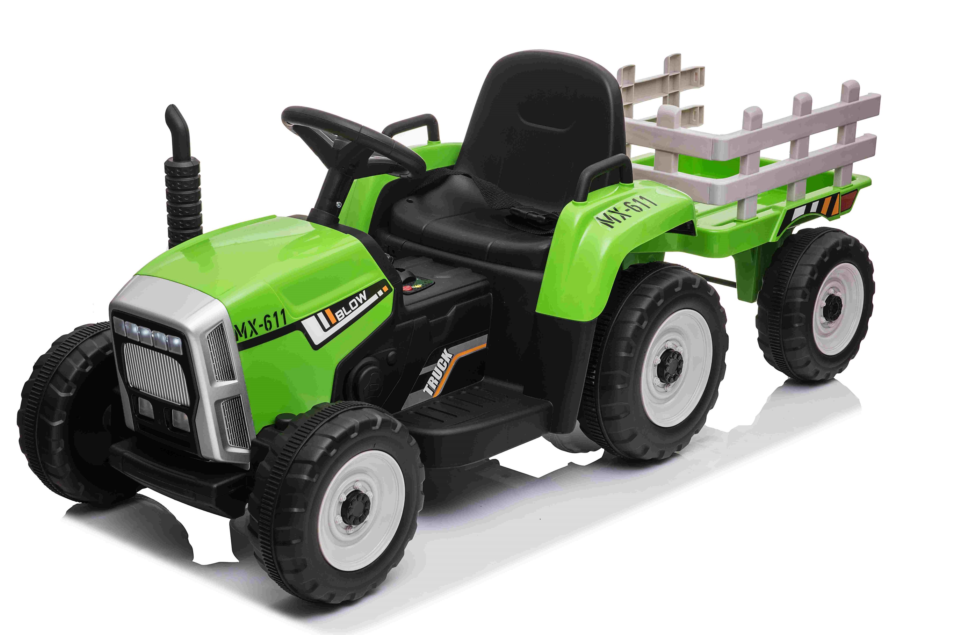 Tractor groen + trailer, leder look stoel,  12V7ah , BlueTooth, 2.4ghz  (XMX-611gr)