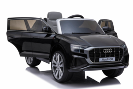 Audi Q8 Quattro S-line 12V, metallic zwart, leder, 2.4ghz RC, EVA (JJ2066zw)