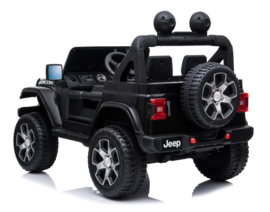 JEEP Wrangler Rubicon, zwart, MP4 scherm,FM, BT, 12V, leder, 2.4ghz softstart RC (JWR555zw)