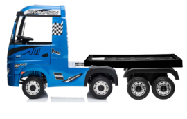 Mercedes Actros + oplegger, Metallic blauw, EVA, Wide screen Multimedia, 4WD, FM radio, 2x12V7ah accu, leder, RC (ActrosBLUE+tr)