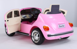 VW Beetle roze, 12V , leder, 2.4ghz afstandsbediening (JE1818)