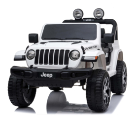 JEEP Wrangler Rubicon, wit, MP4 scherm,FM, BT, 12V, leder, 2.4ghz softstart RC (JWR555wt)