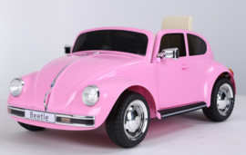 VW Beetle roze, 12V , leder, 2.4ghz afstandsbediening (JE1818)