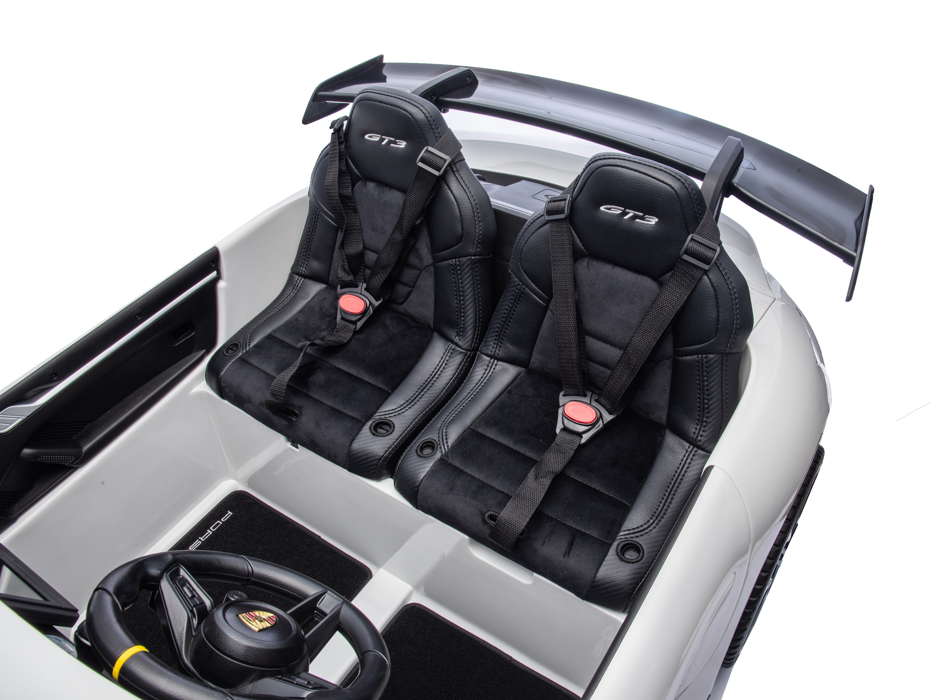 24V Porsche 911///GT3 , grote 2-zitter, wit , Touchscreen Mp4 tv, 4WD, leder, eva (P911wt)