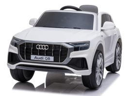 Audi Q8 Quattro S-line 12V, wit, leder, 2.4ghz RC, EVA (JJ2066wt)