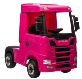 Scania 500R series truck roze, EVA, Multimedia, 4WD, FM radio, 2x12V7ah accu, leder, RC, BT (HL698pk)