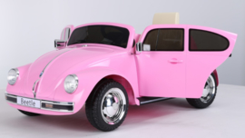 VW Beetle roze, 12V , leder, 2.4ghz afstandsbediening (JE1818)