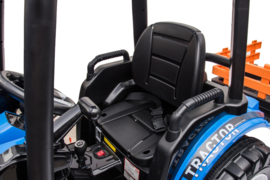 24V GIGA Tractor met frontlader + aanhanger blauw, 24V7ah accu, RC, leder look (JS3158b)