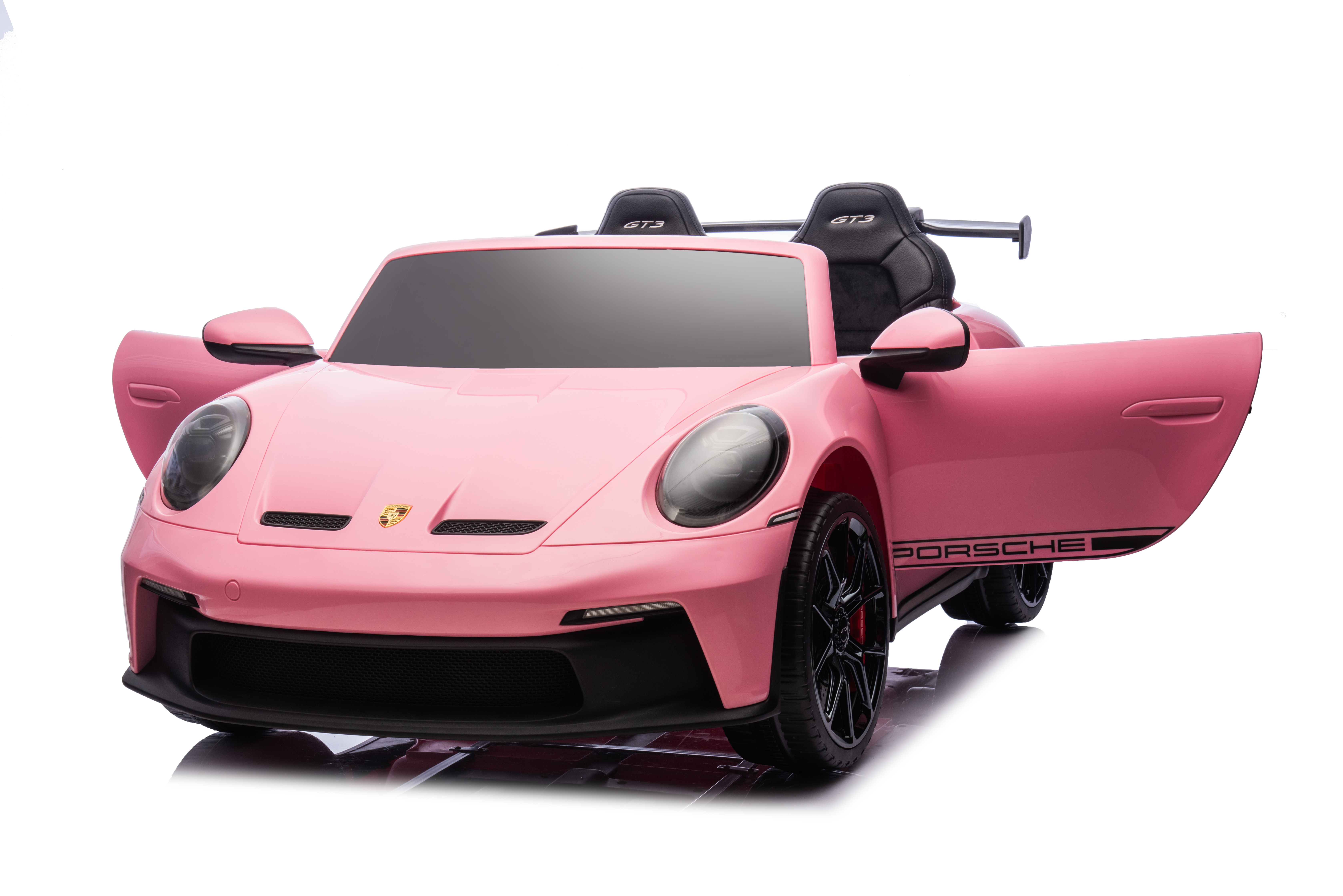 24V Porsche 911///GT3 , grote 2-zitter, Roze paint, Touchscreen Mp4 tv, 4WD, leder, eva (P911pk)