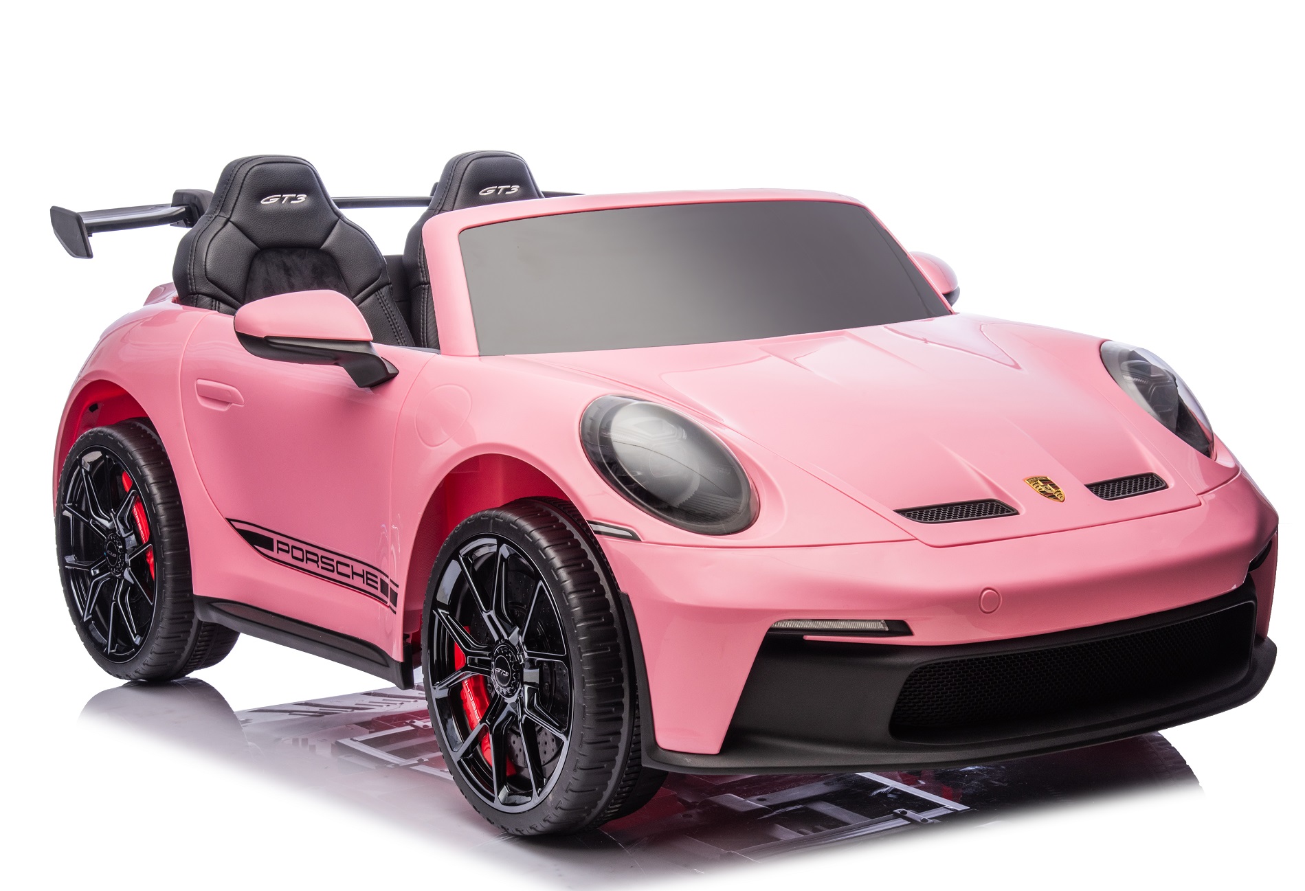24V Porsche 911///GT3 , grote 2-zitter, Roze paint, Touchscreen Mp4 tv, 4WD, leder, eva (P911pk)