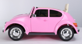 VW Beetle roze, 12V , leder, 2.4ghz afstandsbediening (JE1818)