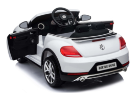 VW Dune Beetle wit, 12V , eva, leder, FM radio, Blue thooth, 2.4ghz afstandsbediening ( S303wt)