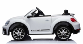 VW Dune Beetle wit, 12V , eva, leder, FM radio, Blue thooth, 2.4ghz afstandsbediening ( S303wt)