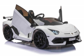 24V Lamborghini Aventador SVJ wit, 2 zits, leder, eva , 2.4ghz RC (SX2028wt)