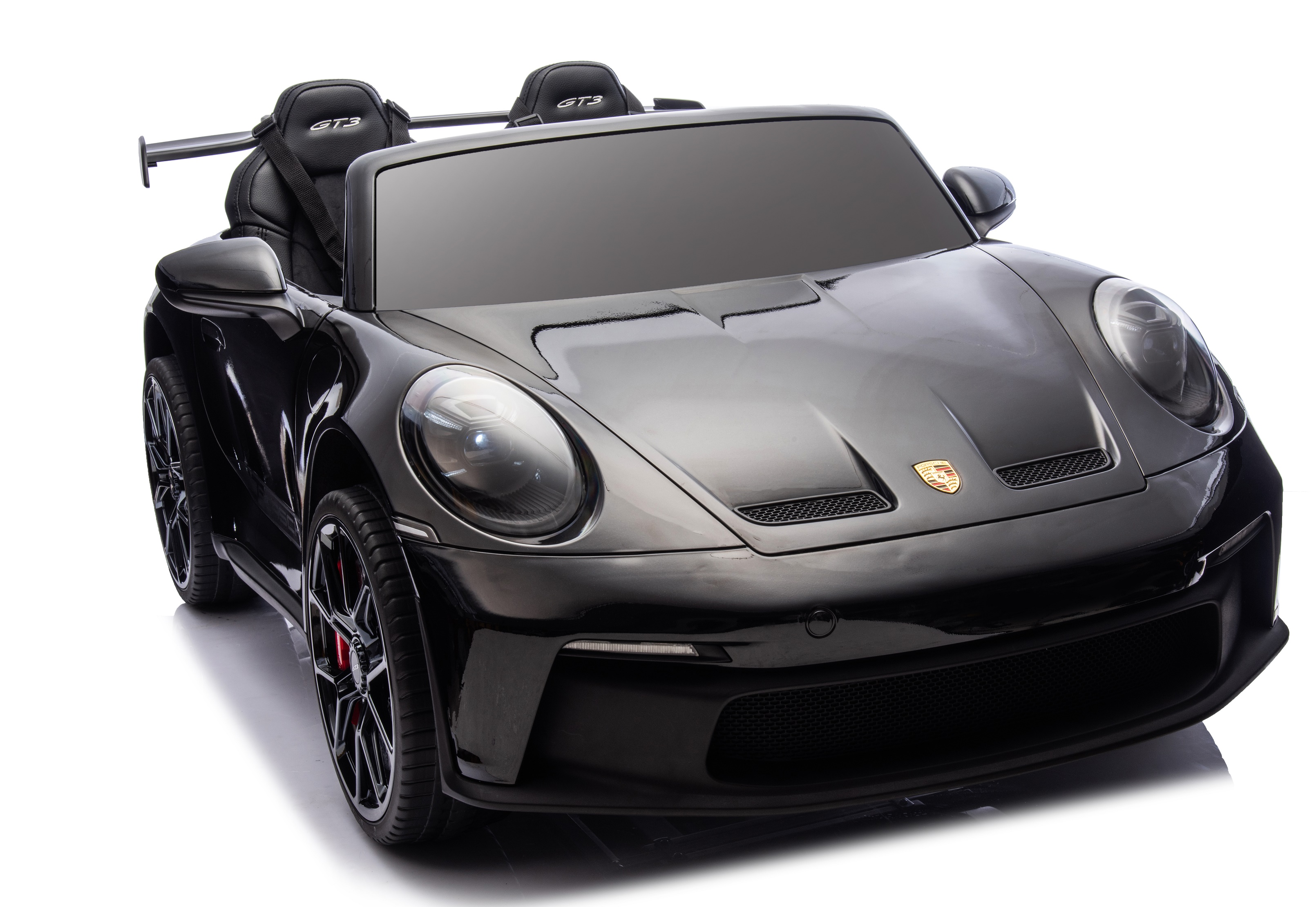24V Porsche 911///GT3 , grote 2-zitter, zwart paint, wide screen Mp4 tv, 4WD, leder, eva (P911zw)