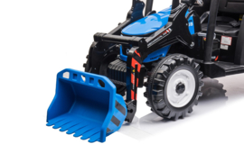 24V GIGA Tractor met frontlader + aanhanger blauw, 24V7ah accu, RC, leder look (JS3158b)