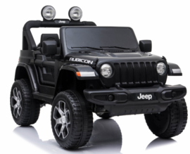 JEEP Wrangler Rubicon, zwart, MP4 scherm,FM, BT, 12V, leder, 2.4ghz softstart RC (JWR555zw)