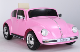 VW Beetle roze, 12V , leder, 2.4ghz afstandsbediening (JE1818)