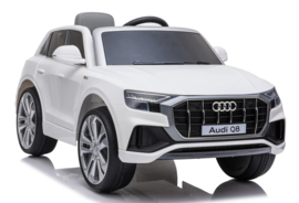 Audi Q8 Quattro S-line 12V, wit, leder, 2.4ghz RC, EVA (JJ2066wt)