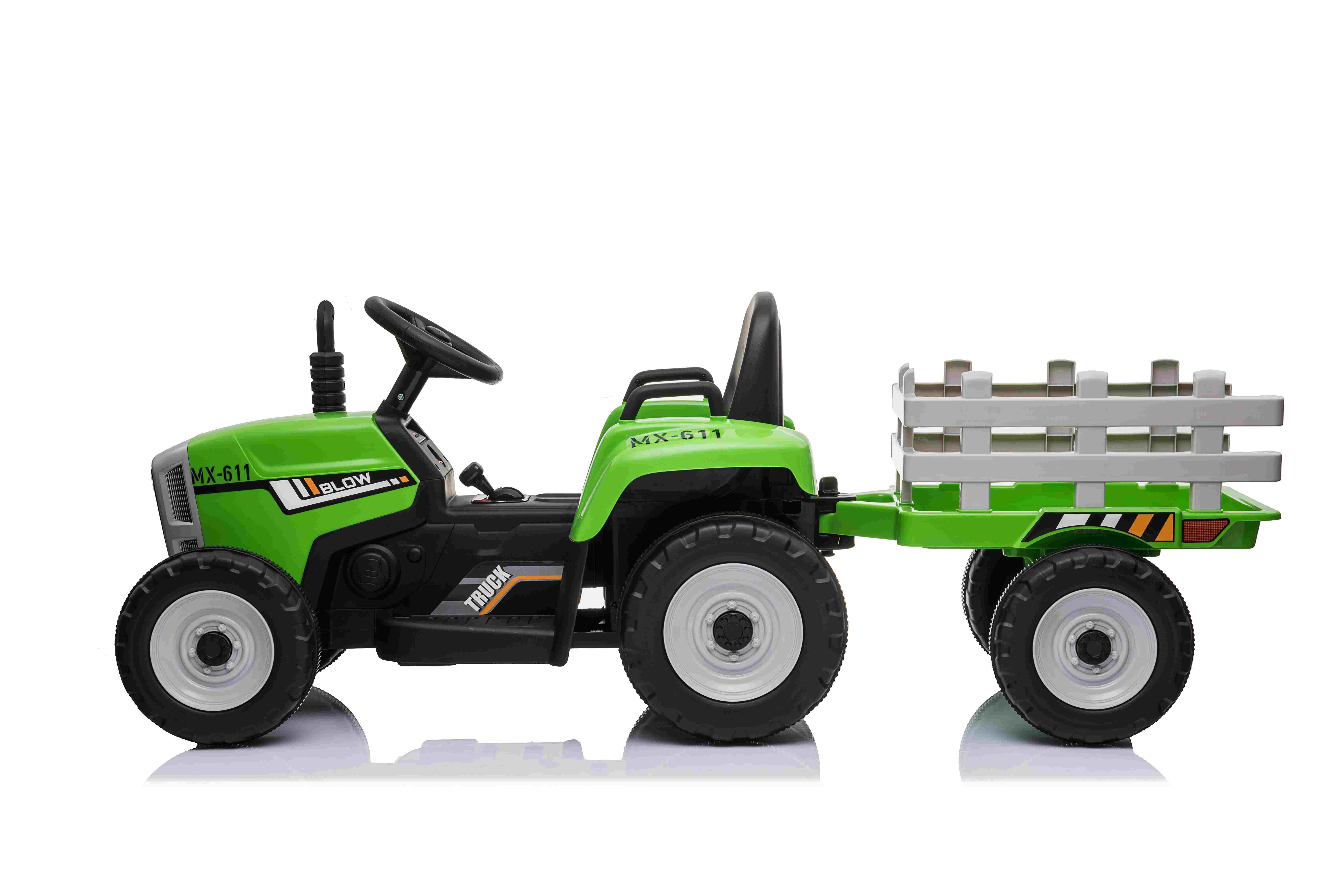 Tractor groen + trailer, leder look stoel,  12V7ah , BlueTooth, 2.4ghz  (XMX-611gr)