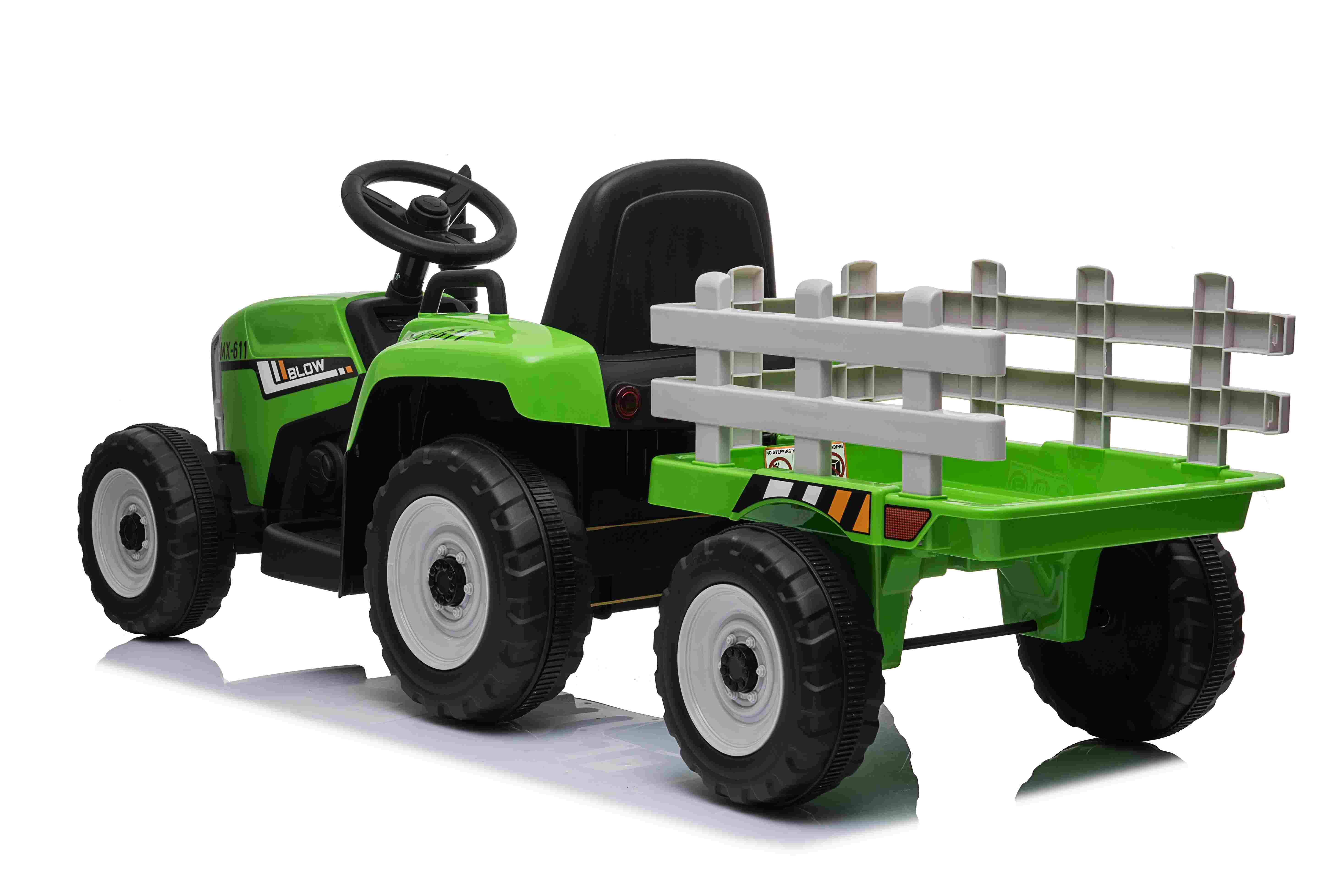 Tractor groen + trailer, leder look stoel,  12V7ah , BlueTooth, 2.4ghz  (XMX-611gr)