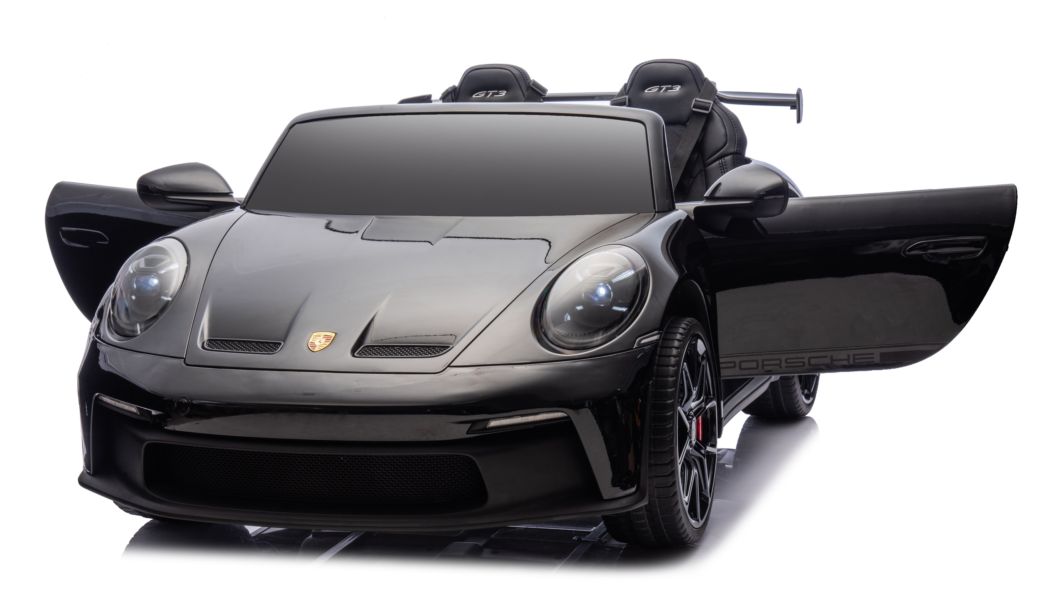 24V Porsche 911///GT3 , grote 2-zitter, zwart paint, Touchscreen Mp4 tv, 4WD, leder, eva (P911zw)
