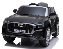 Audi Q8 Quattro S-line 12V, metallic zwart, leder, 2.4ghz RC, EVA (JJ2066zw)