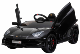 Lamborghini Aventador SVJ, 12V,  zwart metallic ,2.4ghz, FM, lambo  deuren, lederen stoel (HL-328zw)