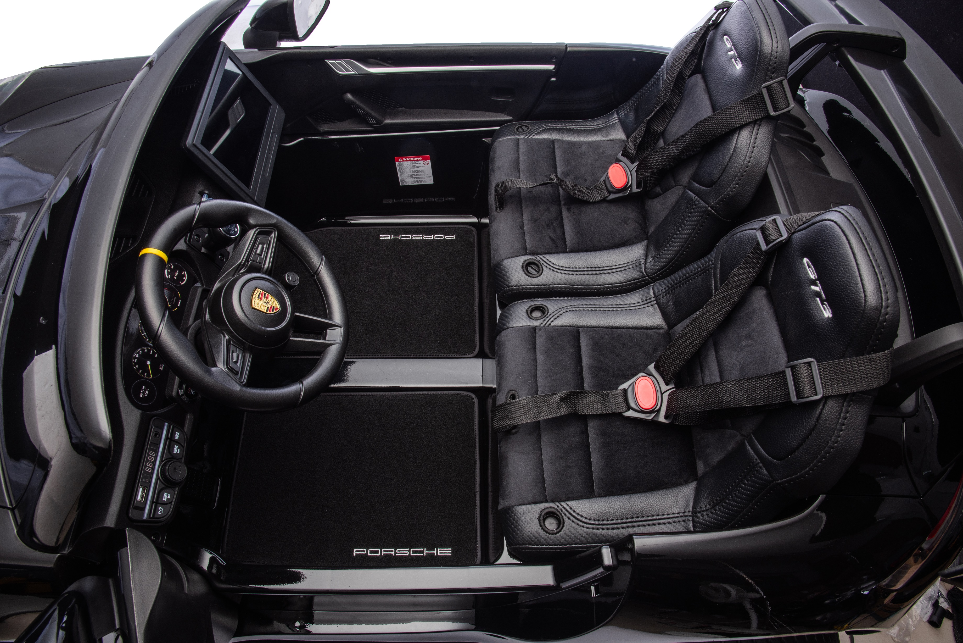 24V Porsche 911///GT3 , grote 2-zitter, zwart paint, Touchscreen Mp4 tv, 4WD, leder, eva (P911zw)