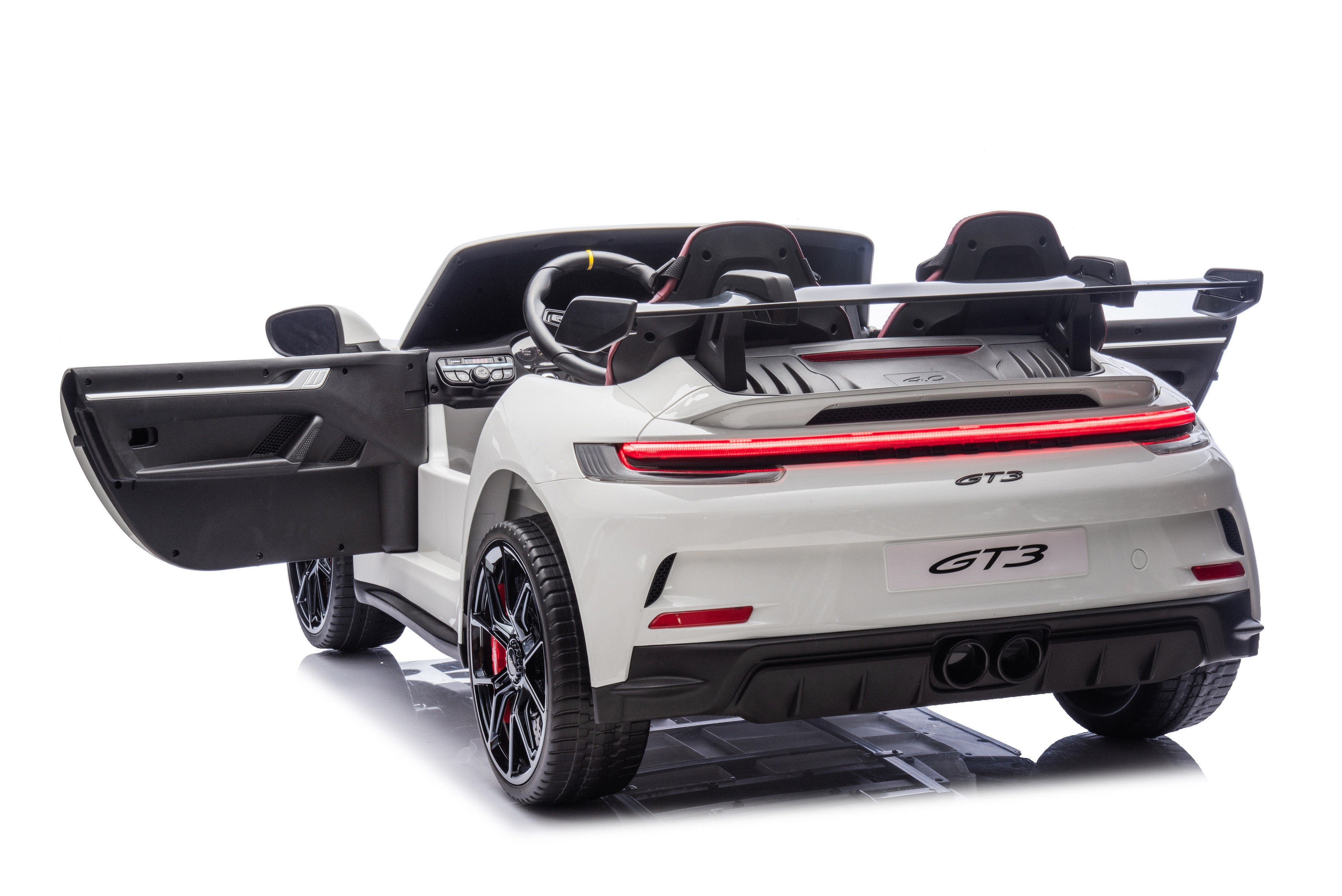 24V Porsche 911///GT3 , grote 2-zitter, wit , Touchscreen Mp4 tv, 4WD, leder, eva (P911wt)