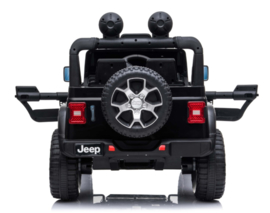 JEEP Wrangler Rubicon, zwart, MP4 scherm,FM, BT, 12V, leder, 2.4ghz softstart RC (JWR555zw)