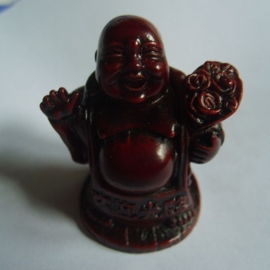 Rode resin happy buddha met goudzak 1