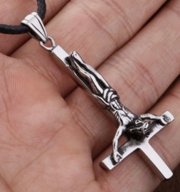 Christus omgekeerd crusifix Satanische ketting zilverkleurig 316 titanium staal - 6 x 2.5 cm