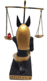 Anubis zwart goud knielend met weegschaal polystone 20 cm hoog