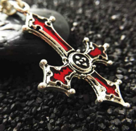 Rood omgekeerd Satanisch vampierenkruis ketting - 5 cm lang