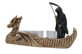 Charon's Reckoning - Griekse Veerman en God van de Dood Reaper Magere Hein - theelichthouder borrelglashouder Polystone beeld - 40 cm lang