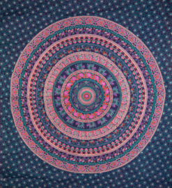 Bedsprei, wandkleed, grand foulard Olifant Mandala Violet - 210 x 220 cm