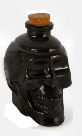 Glazen doodskop fles zwart 11,5 cm hoog