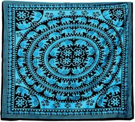 Bedsprei Olifanten in cirkel turquoise 240 x 210 cm